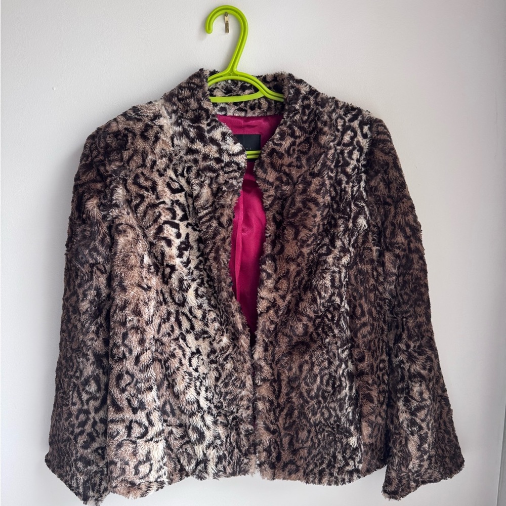 Tobi Brown Teddy Jacket Faux Fur Open Front